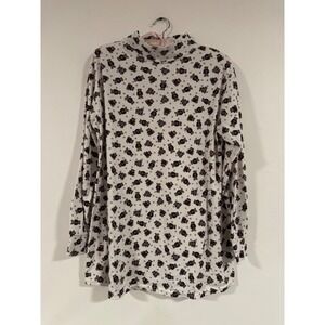 90s‎ Maternity Top Teddy Bear Print Mock Neck Long Sleeve S